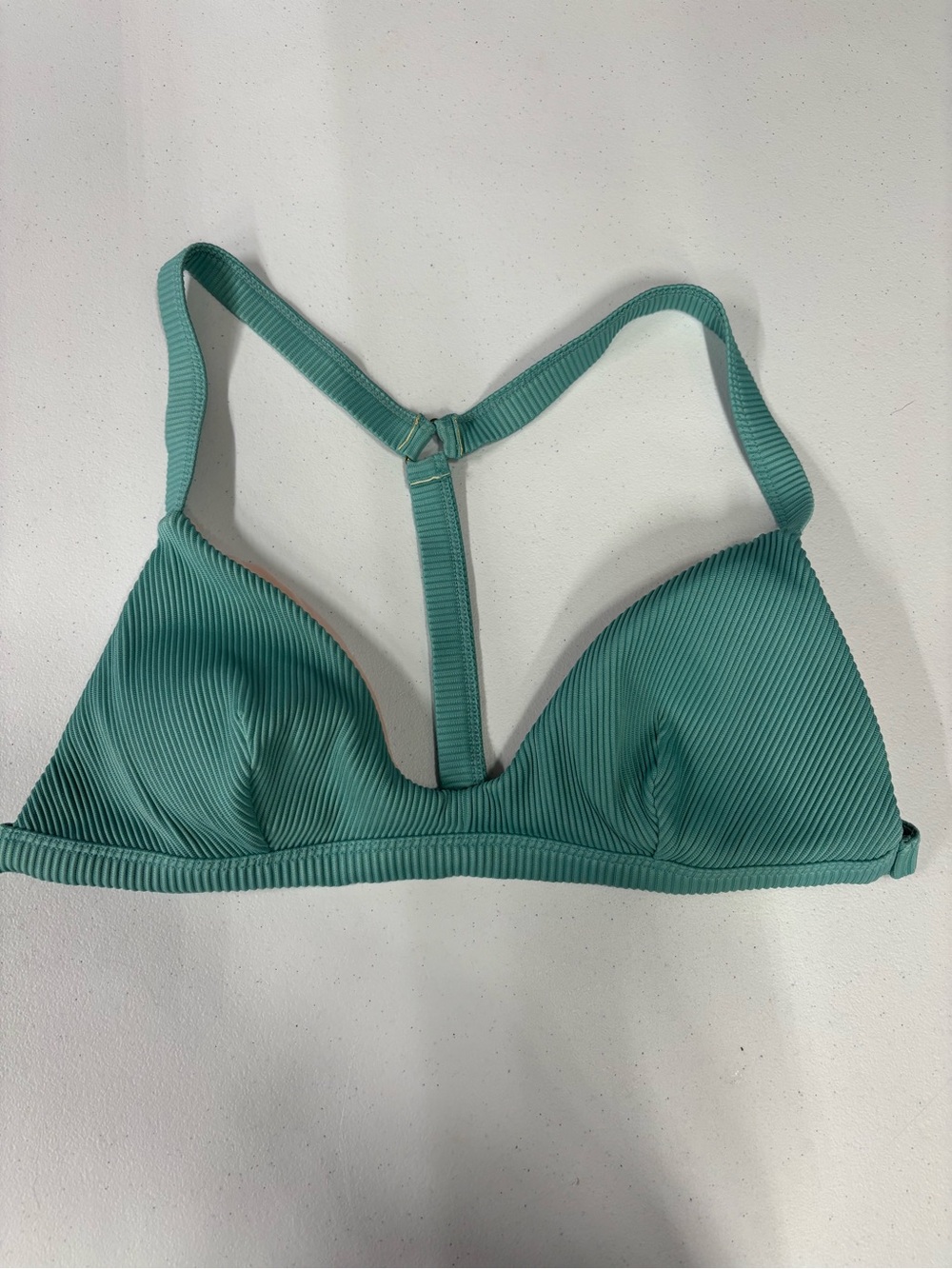 Ribbed Seafoam Triangle T-Back Bikini Top